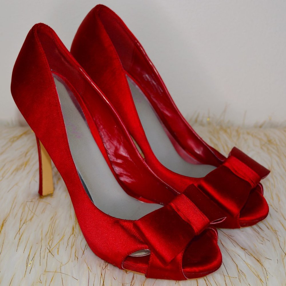Sexy Red Satin Bow Heels